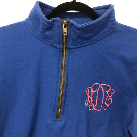 3/$15 Monogrammed ADE blue & pink quarter zip sweatshirt - Picture 2 of 9